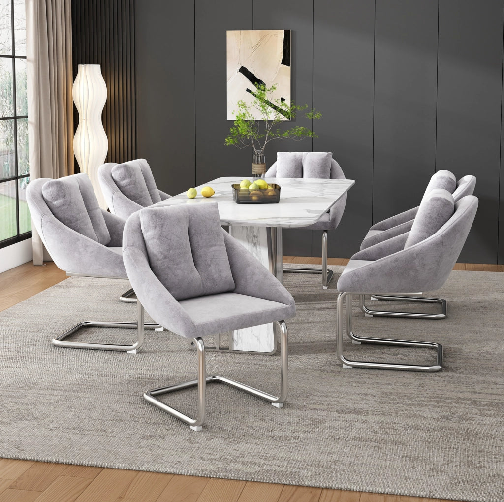 Set di 6 sedie in velluto con struttura in metallo grigio