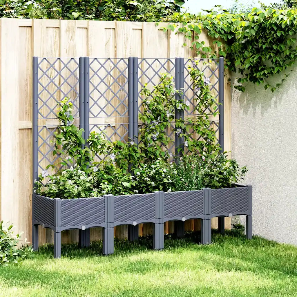 Fioriera | Cassetta per fiori | Vaso Giardino con Traliccio Grigio Blu 160x40x142 cm PP