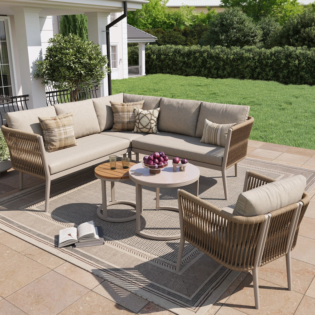 Set da giardino per 5-6 persone - Zephmum- Set modulare con cuscini e seduta resistente all'acqua, colore beige