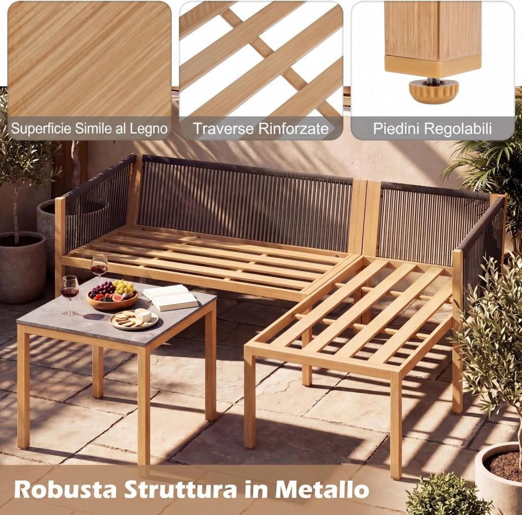 Set di Mobili da Giardino 3 Pezzi, Salotto da Esterno con 2 Divani Componibili a forma di L e Tavolino da Caffè, Set da Conversazione da Esterno con Cuscini Sfoderabili, per Patio e Terrazzo