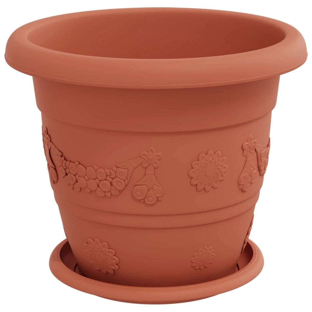 Set di 6 vasi cilindrici moderni 26 x 26 x 21,5 cm con drenaggio e stile minimalista in plastica rosso mattone 02_0056117
