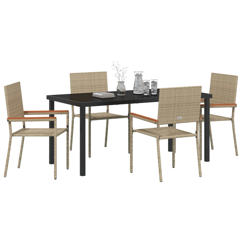 Set da Pranzo da Giardino 5 Pezzi Beige Polyrattan
