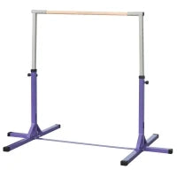 Sbarra Fissa di Ginnastica per Bambini, Sbarra di Ginnastica, Altezza Regolabile su 13 Livelli da 92 a 150 cm, Acciaio e Legno di Faggio, Viola