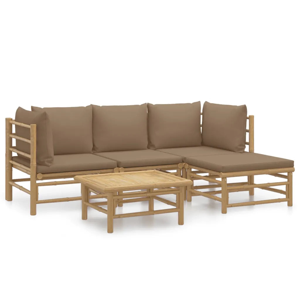 Set Salotto da Giardino 5pz con Cuscini Tortora Bambù 3155114