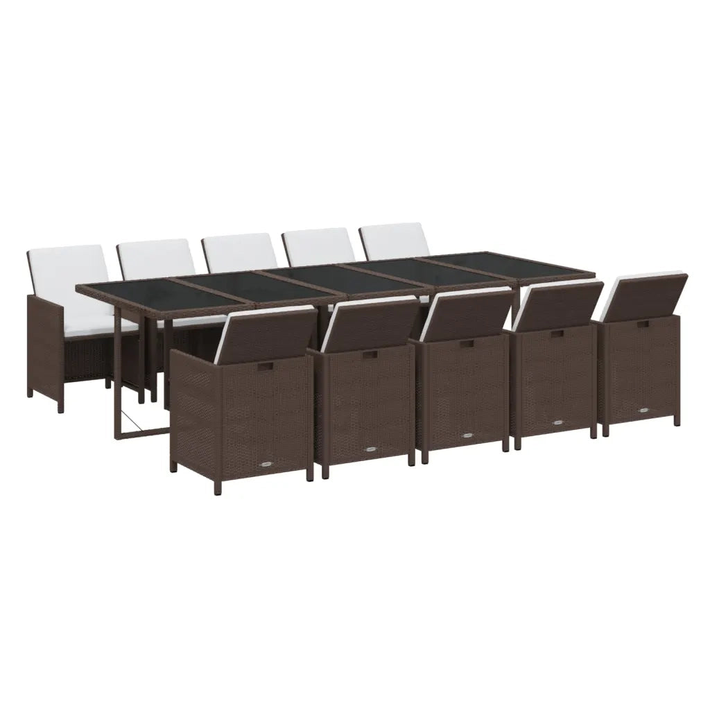 Set da Pranzo da Giardino 11 pz con Cuscini Polyrattan Marrone 3095593