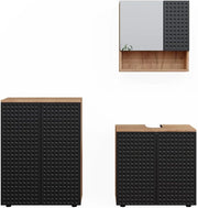 Set mobili bagno Irma, Antracite puntinato, 3 parti, con unità di base 60 cm, composto da mobile sottolavabo, specchiera e mobile medio