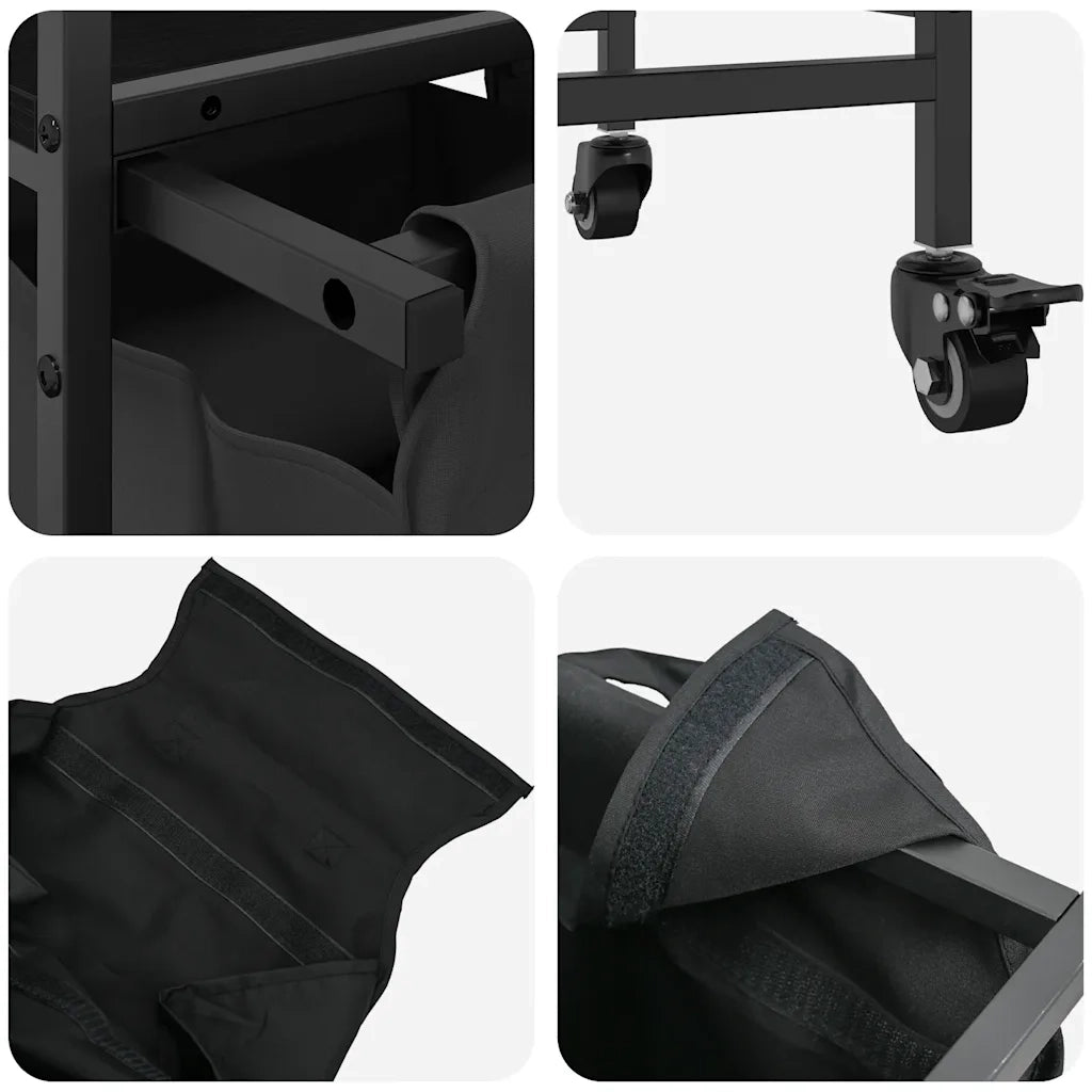 Cesto della Biancheria 3 Scomparti con Ruote Rovere Nero CFW1714317