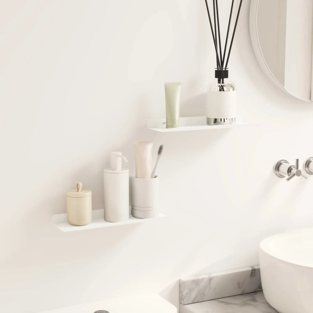 2 pz Mensola | Ripiano | Scaffale sospesa Bianco 30 x 9 x 2,5 cm Acciaio