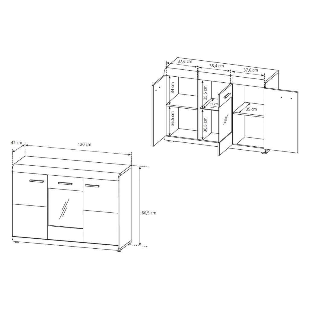 Madia Hami, Credenza 3 Ripiani, 120x42x87h cm Marrone Rovere