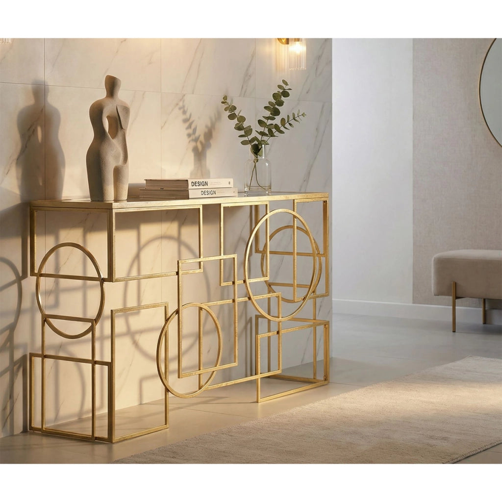 Tavolo Consolle VKH625, Oro, Metallo, 120x41x81 cm