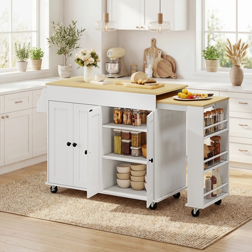 Mobile da Cucina con Ruote e Piano Estensibile ¨C Zephmum ¨C Bianco 80x45x90