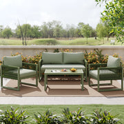 Set Lounge da Giardino 4 Pezzi in Corda con Tavolo in Vetro e Cuscini ¨C MINIMAL ¨C Verde