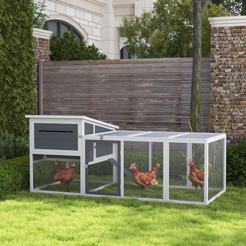 Pollaio per Galline con Casetta, Nido per Cova e Area Esterna, 214x101x 91.5cm, Grigio
