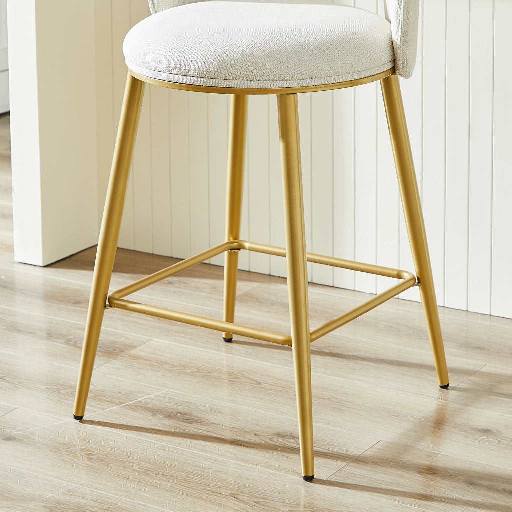Sgabello da bar con schienale traforato e poggiapiedi per cucina e banco in tessuto Chenille Beige