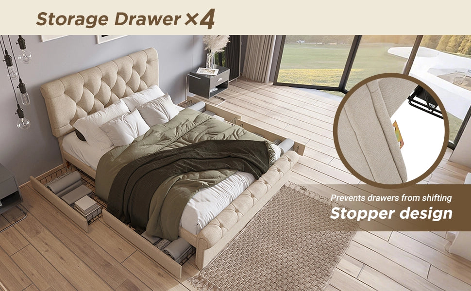 Letto Matrimoniale Imbottito con Cassetti ¨C MINIMAL ¨C 140x200, Testiera Regolabile