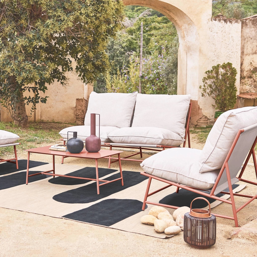 Salotto da giardino in acciaio e textilene, 4 posti, terracotta