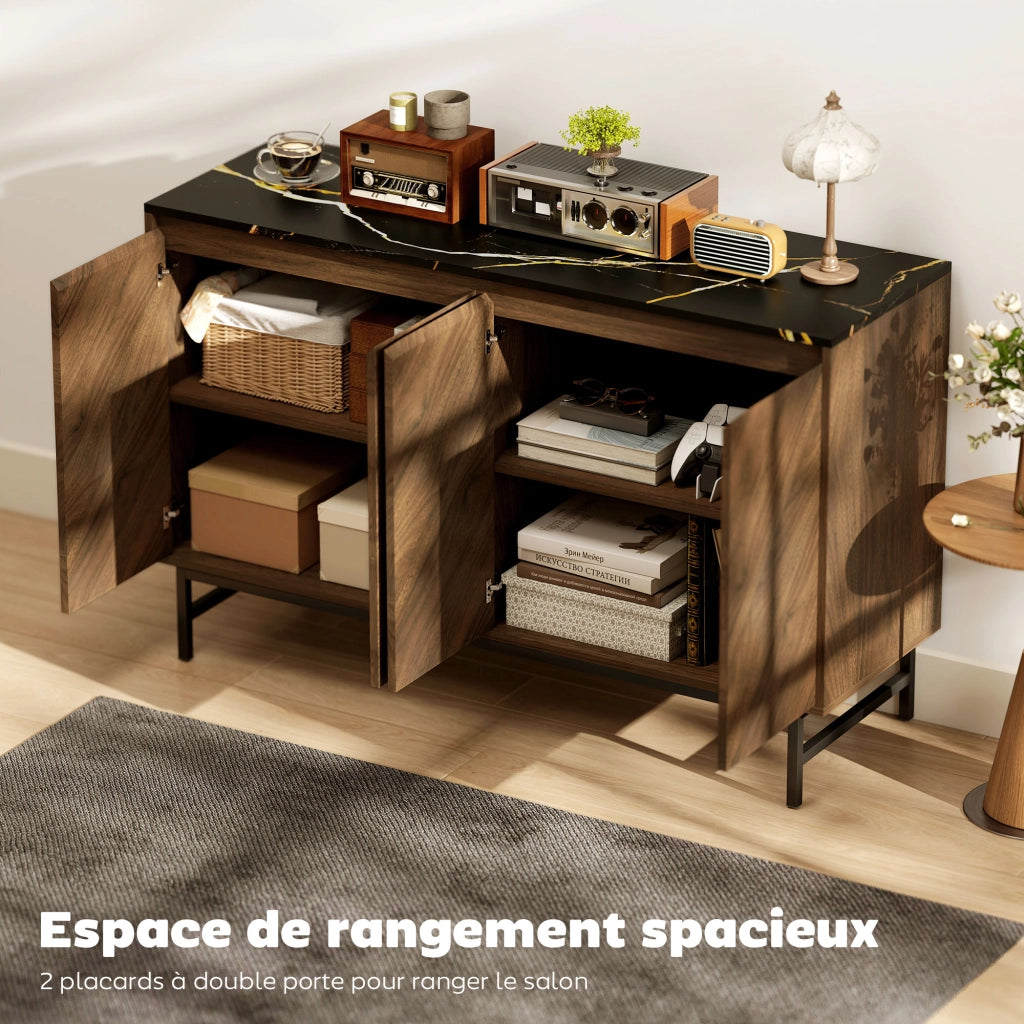 Mobile TV con 4 ante, ripiani regolabili, effetto marmo ¨C zephmum ¨C 120x39x76cm noce
