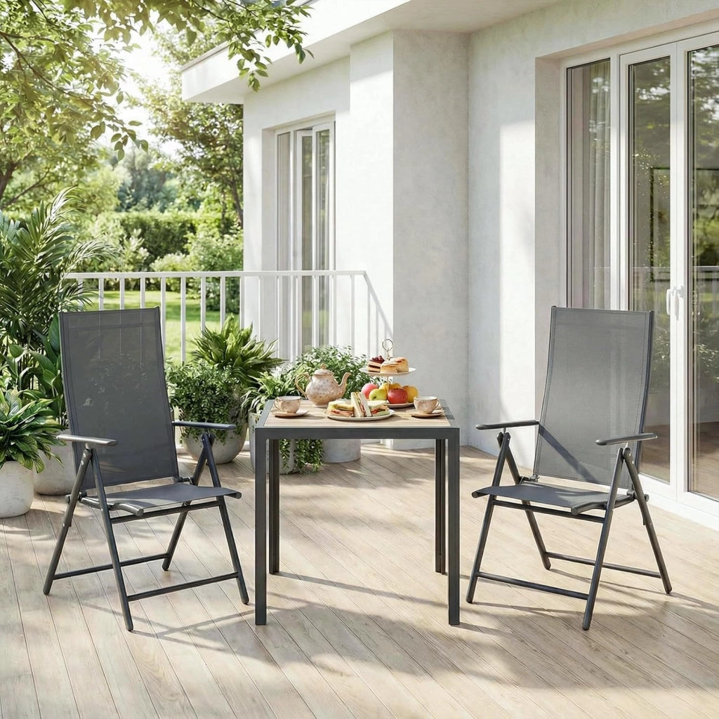 Sedia da Giardino con Schienale Alto Pieghevole Set da 6,Schienale Regolabile su 7 Livelli,Struttura Metallica,Portata Fino a 120 kg,Sedia Pieghevole Leggera per Balcone,Campeggio,Grigio Scuro