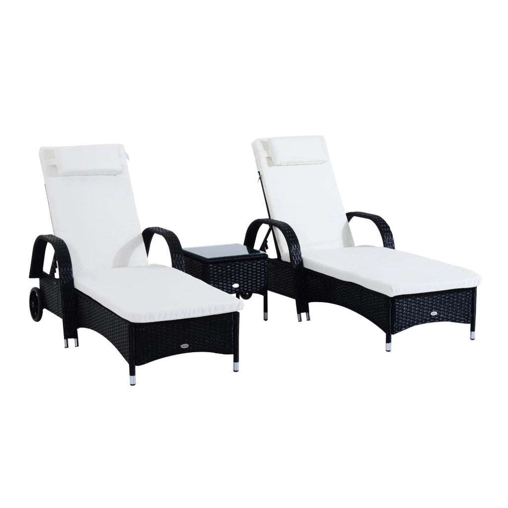 EasyComfort Set da Giardino con 2 Sedie a Sdraio con Schienale Reclinabile e Tavolino Basso in Rattan PE, Nero