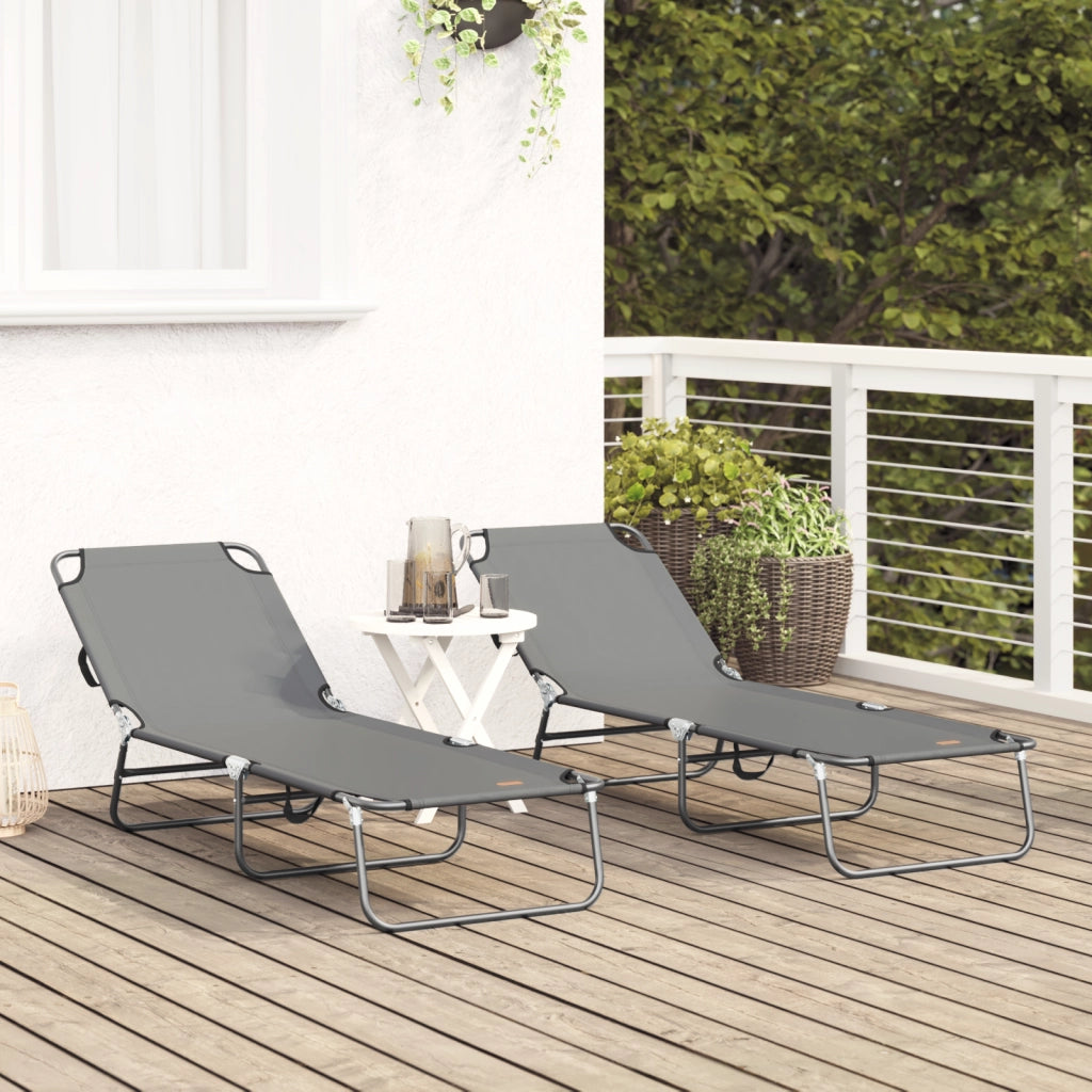 Lettino Prendisole 2 pcs Portatile Grigio in Tessuto Oxford 600D