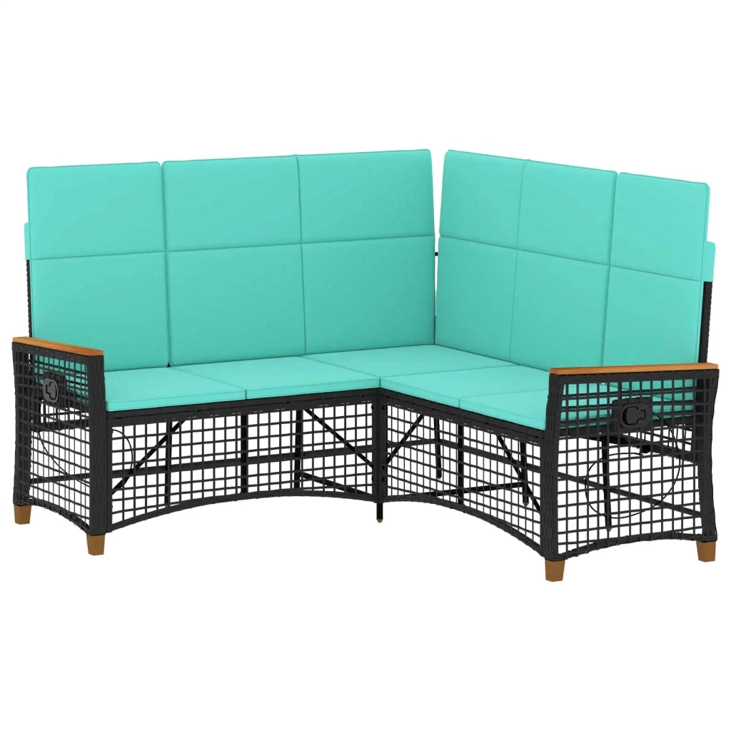Set di Divani Recliner da Giardino Regolabile Nero e Turchese