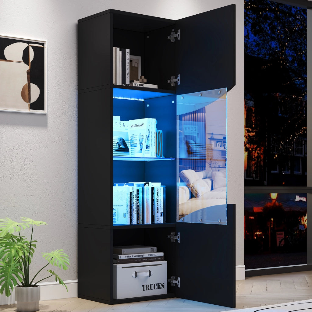 Vetrina lucida, illuminazione a LED, ante in vetro, 35 x 50 x 165 cm, nero