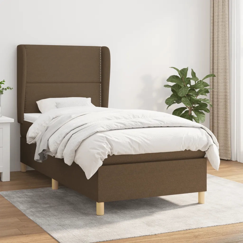 Letto singolo | Letto per adulti | Giroletto a Molle con Materasso Marrone Scuro 90x190cm Tessuto
