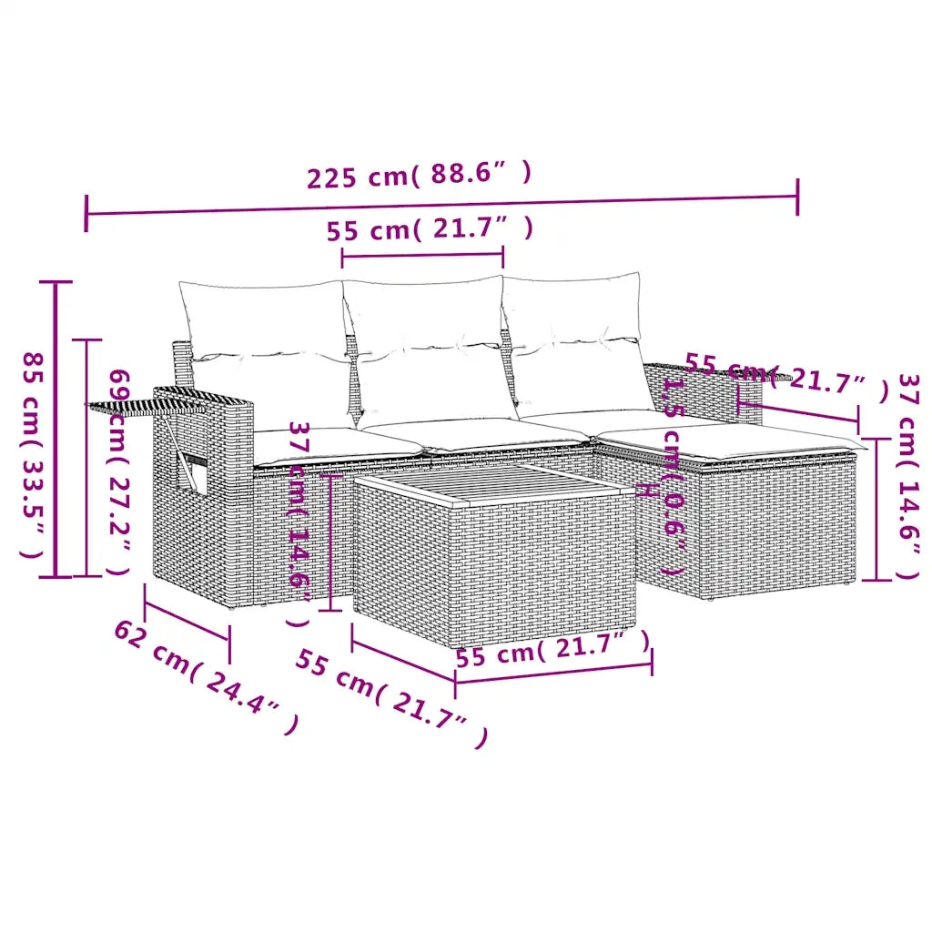 Salotto da Giardino-Set Divani da Giardino 5 pz con Cuscini Grigio in Polyrattan 288499