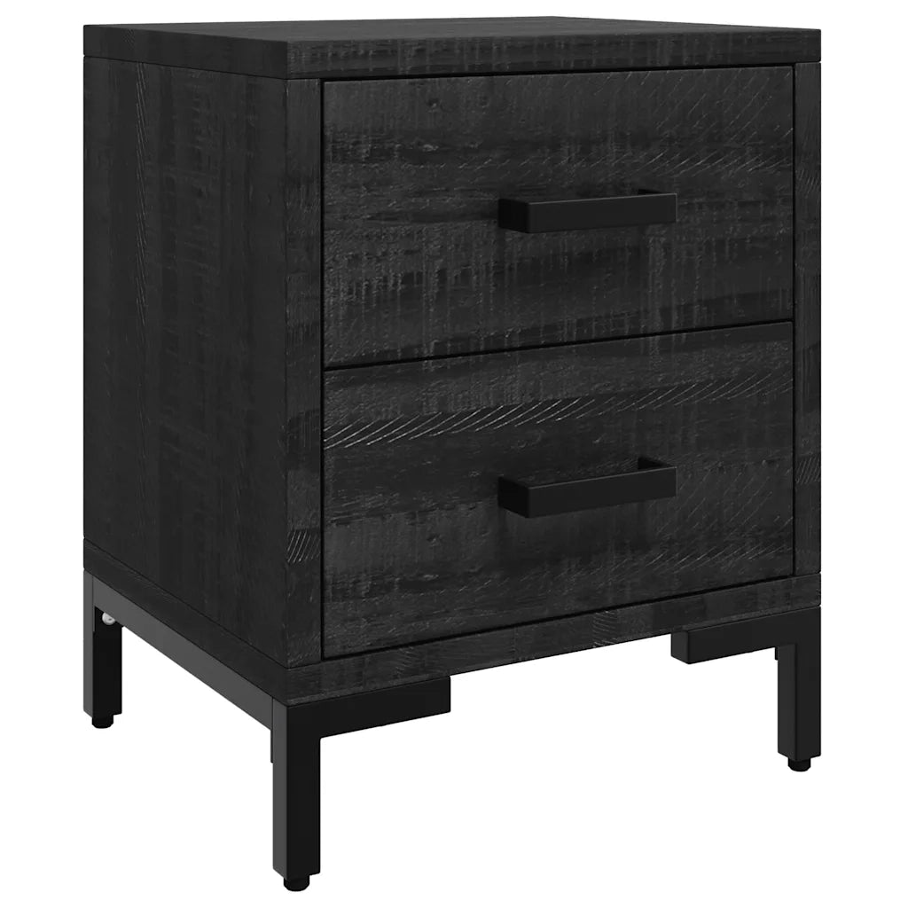 Set di 2 Comodini | Armadio da Notte | Mobiletto da notte Neri 36x30x45 cm in Legno Massello di Pino