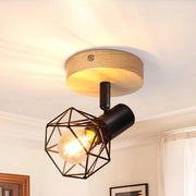 ZMH Faretto da soffitto 1 Luce Nero Legno E14 Vintage Industriale Orientabile 350¡ã per Cucina Camera Senza Lampadina