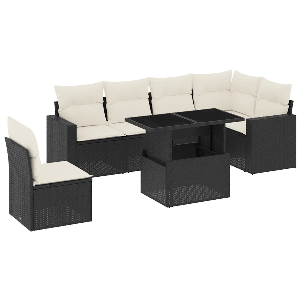 Set Divani da Giardino con Cuscini 7pz Nero Polyrattan