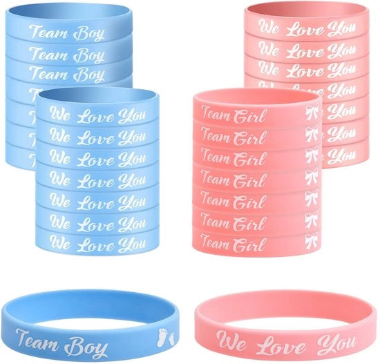 Armbandini in silicone da 30 pezzi per rivelazione del sesso, gadget per festa, decorazione per feste, blu e rosa