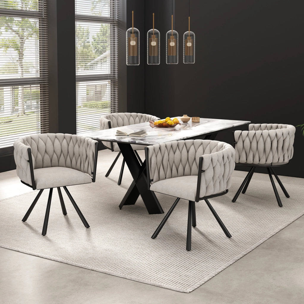 Set di 2 sedie da pranzo girevoli 360° in lino, design ergonomico con struttura in acciaio nero