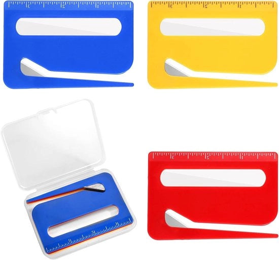 Ensemble Premium 3 Apri-buste con Lente e Cassetto di Stoccaggio per Casa e Ufficio (Blu Giallo Rosso) - Strumento di Taglio Multifunzionale