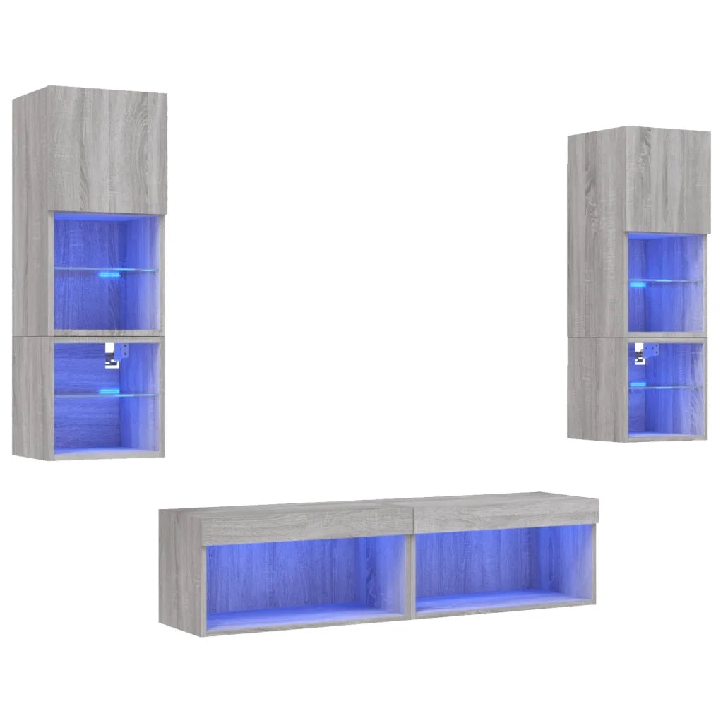 Mobili TV a Muro con LED 6pz Grigio Sonoma Legno Multistrato 3216620