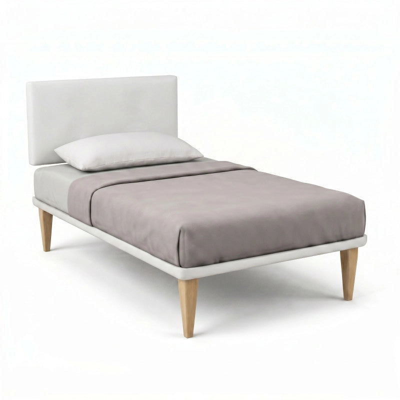 Letto imbottito Singolo 80x200 cm Flat - Bianco,Similpelle,Con rete