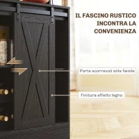 Credenza da Cucina Alta Stile Rustico con 2 Armadietti, Portabottiglie, Prese di Ricarica e Luci LED, Nero