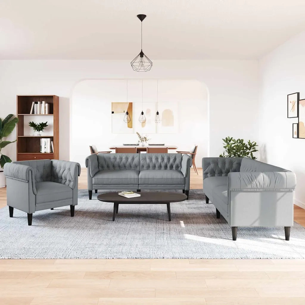 Set di divani 3 pcs Grigio chiaro Tessuto