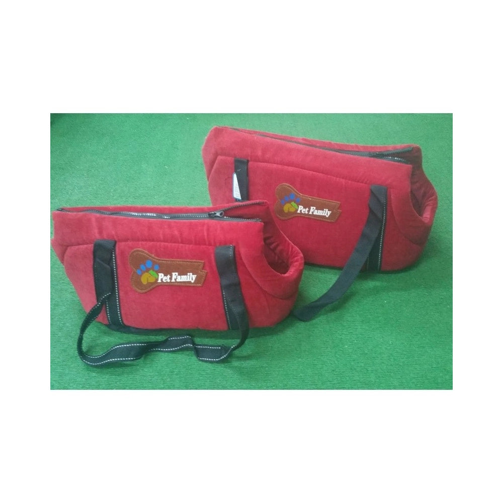 Trade Shop - Set 2 Pz. Rosso Borse Travel Vellutino Trasportino Cane Gatto Crescita S M 38x22x22 - 44x27x26 Pet Family -
