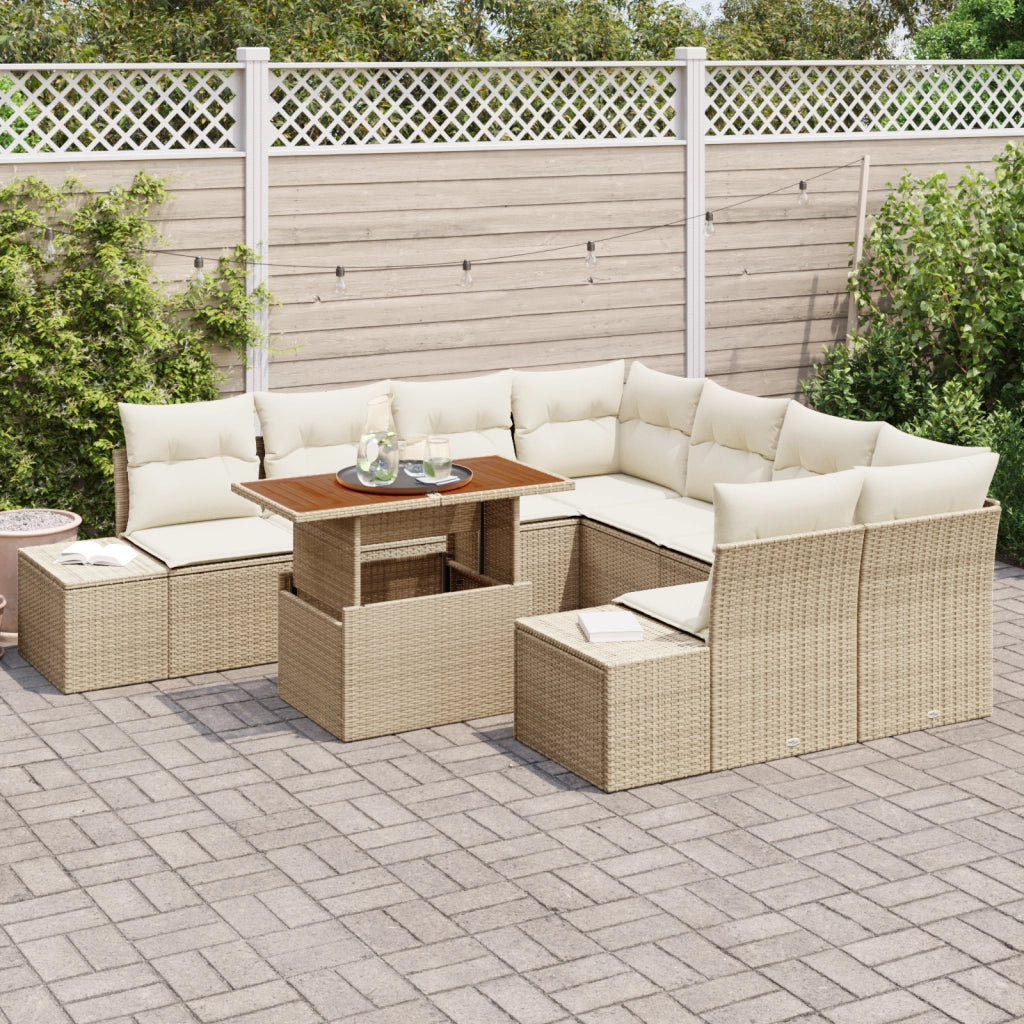 Set da pranzo da giardino 9 pezzi con cuscini Beige in polirattan e acacia