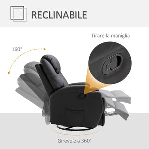 Poltrona Relax Massaggiante 84x92x109 cm in Similpelle Nera