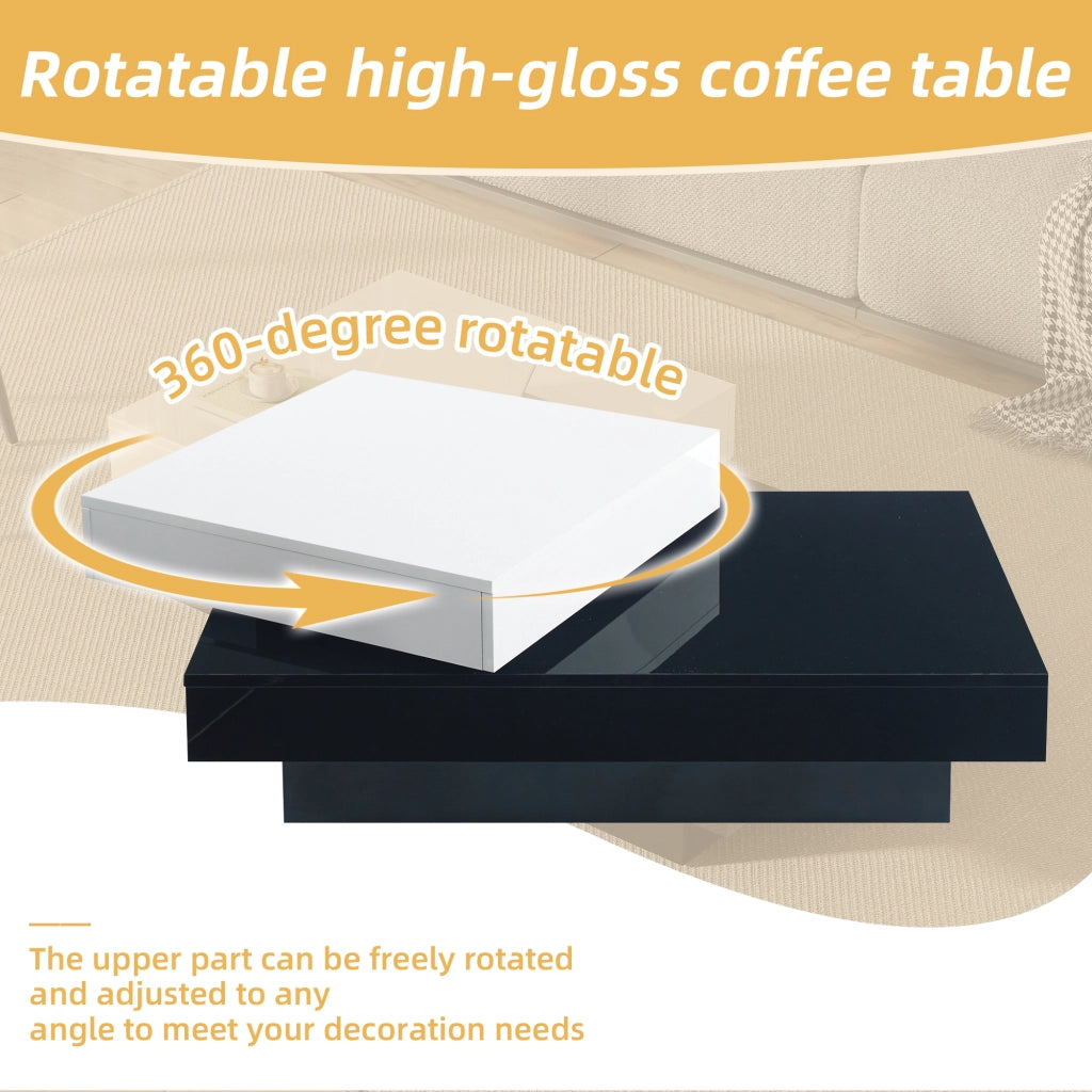 Tavolino da caffè girevole con 2 livelli e 2 vani aperti; piano lucido; per soggiorno; bianco e nero 103 × 60 × 35.5 cm