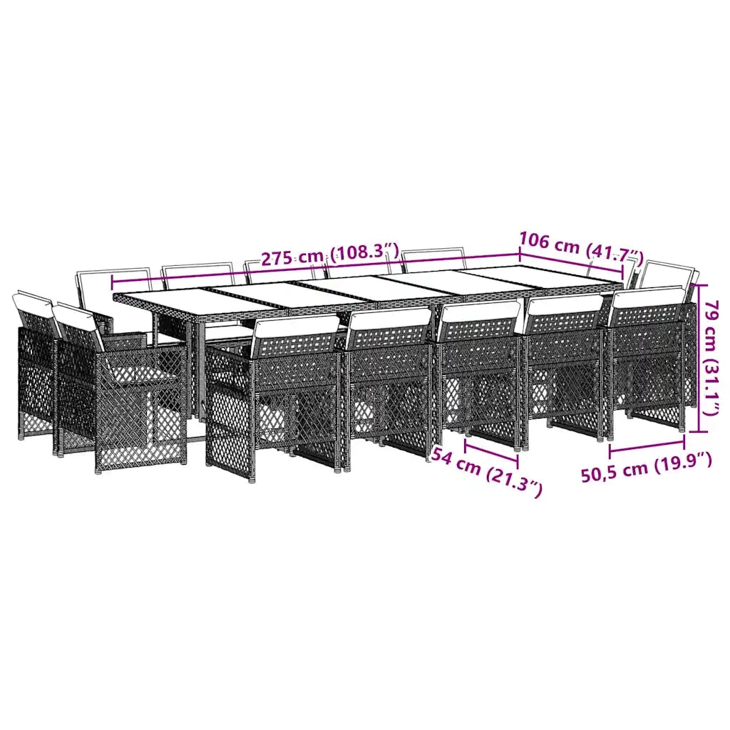 Set da Pranzo da Giardino 15 pz con Cuscini Grigio Polyrattan 3210872