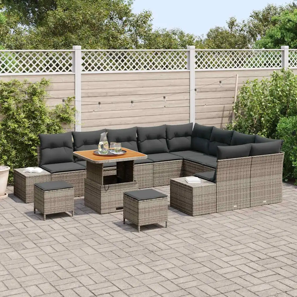 Set Divano da Giardino con cuscino 12 pcs Grigio Poly Rattan 3364773