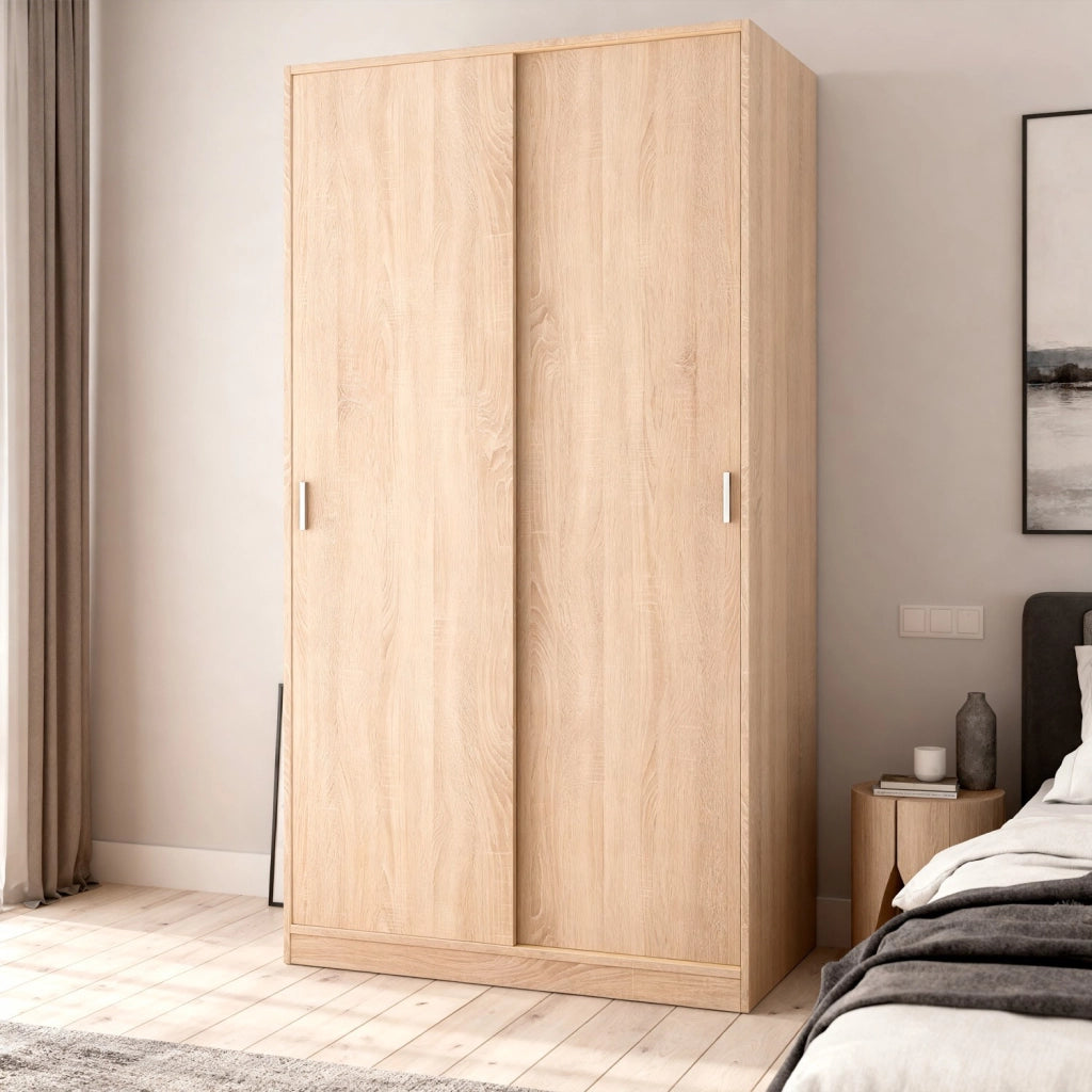 Armadio Guardaroba Vestiti 2 Ante Scorrevoli 1 Ripiano Con Barra Appendiabiti Salvaspazio Ideale Per Arredare Camera Da Letto Stanza Matrimoniale Cameretta 200 x 100 x 50 Cm Rovere Canadese