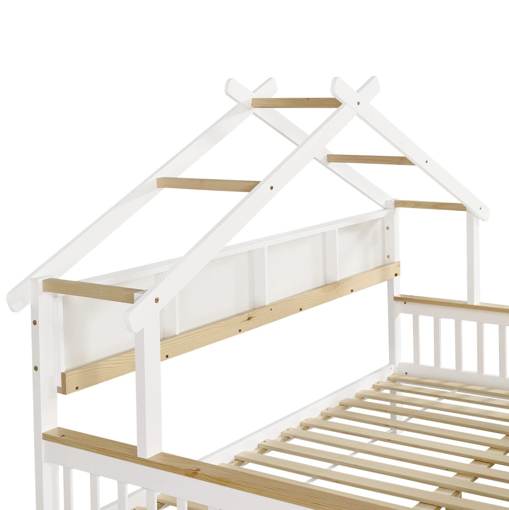 Letto per bambini 140x200 cm con tetto, sponde di sicurezza e 2 cassetti