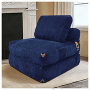 Divano letto pieghevole compatto con supporto avvolgente per piccoli spazi in flanella blu 52.0 × 42.0 × 33.0 cm