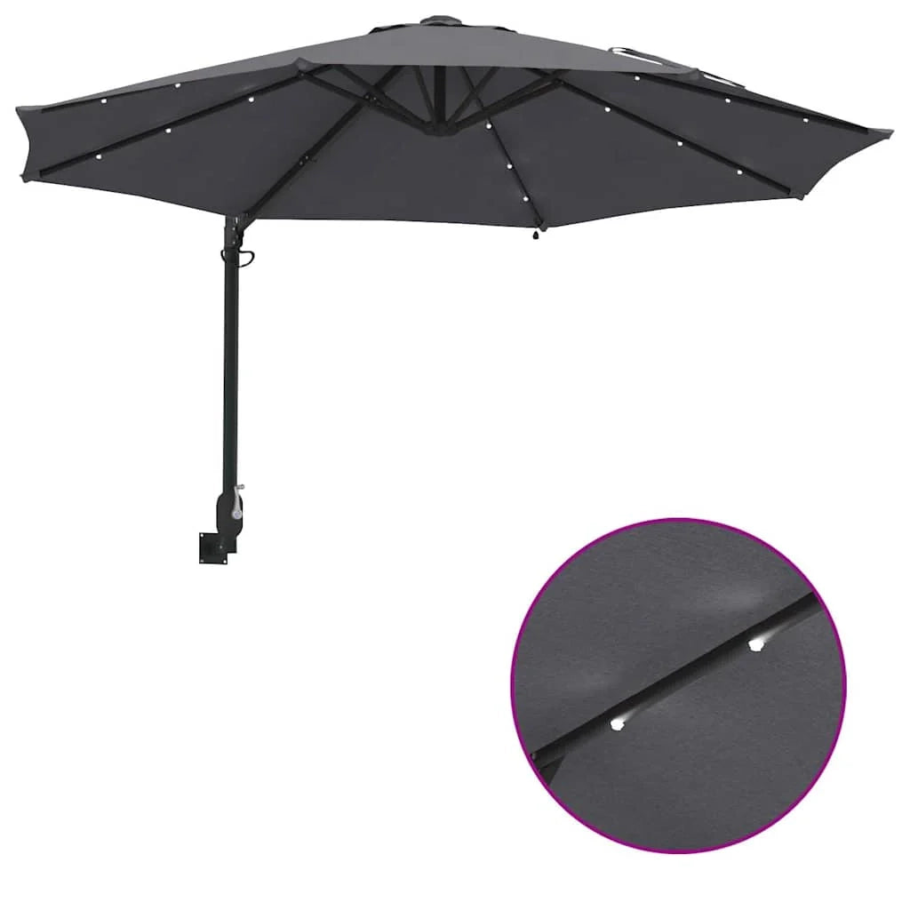 Moderno ombrellone da giardino inclinabile 248 x 248 x 148 cm con elegante illuminazione LED ambientale in poliestere antracite 02_0058644