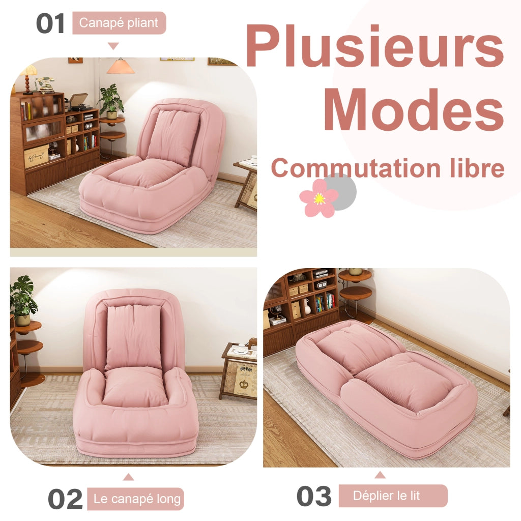 Divano letto pieghevole regolabile 5 posizioni; 80x22x87 cm; tessuto e metallo; rosa