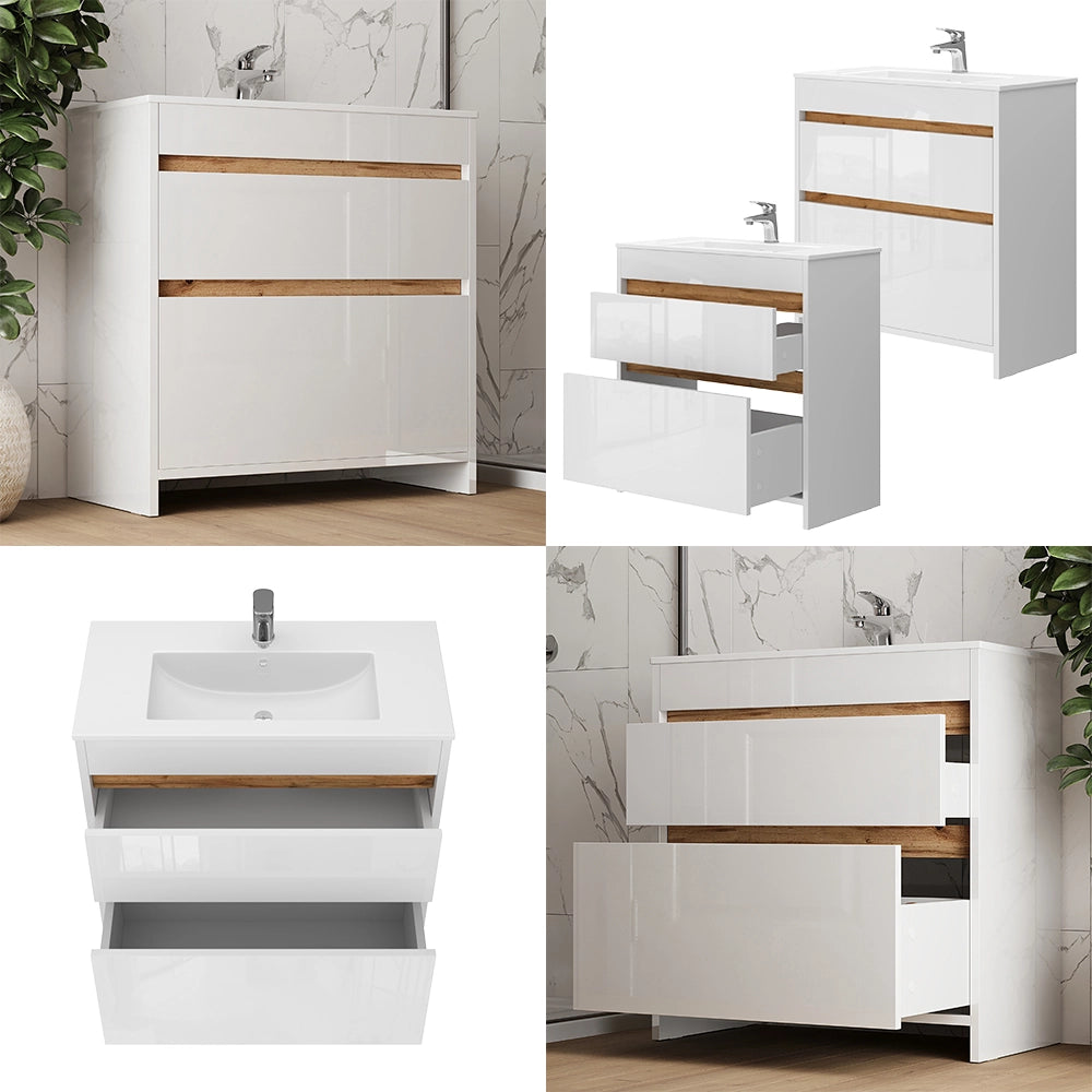 Vicco Set di mobili da bagno Bianco 2 parti, mobile base 80 cm